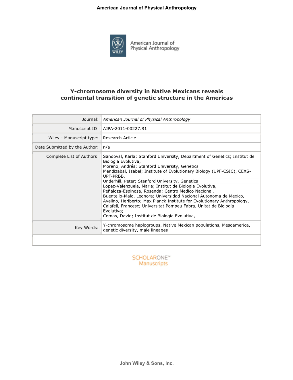 Y-Chromosome Diversity in Native Mexicans