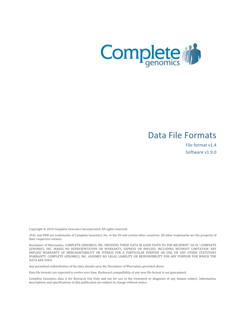 Data Formats Document Table of Contents