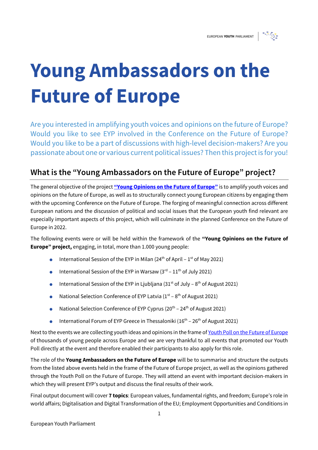 Young Ambassadors on the Future of Europe