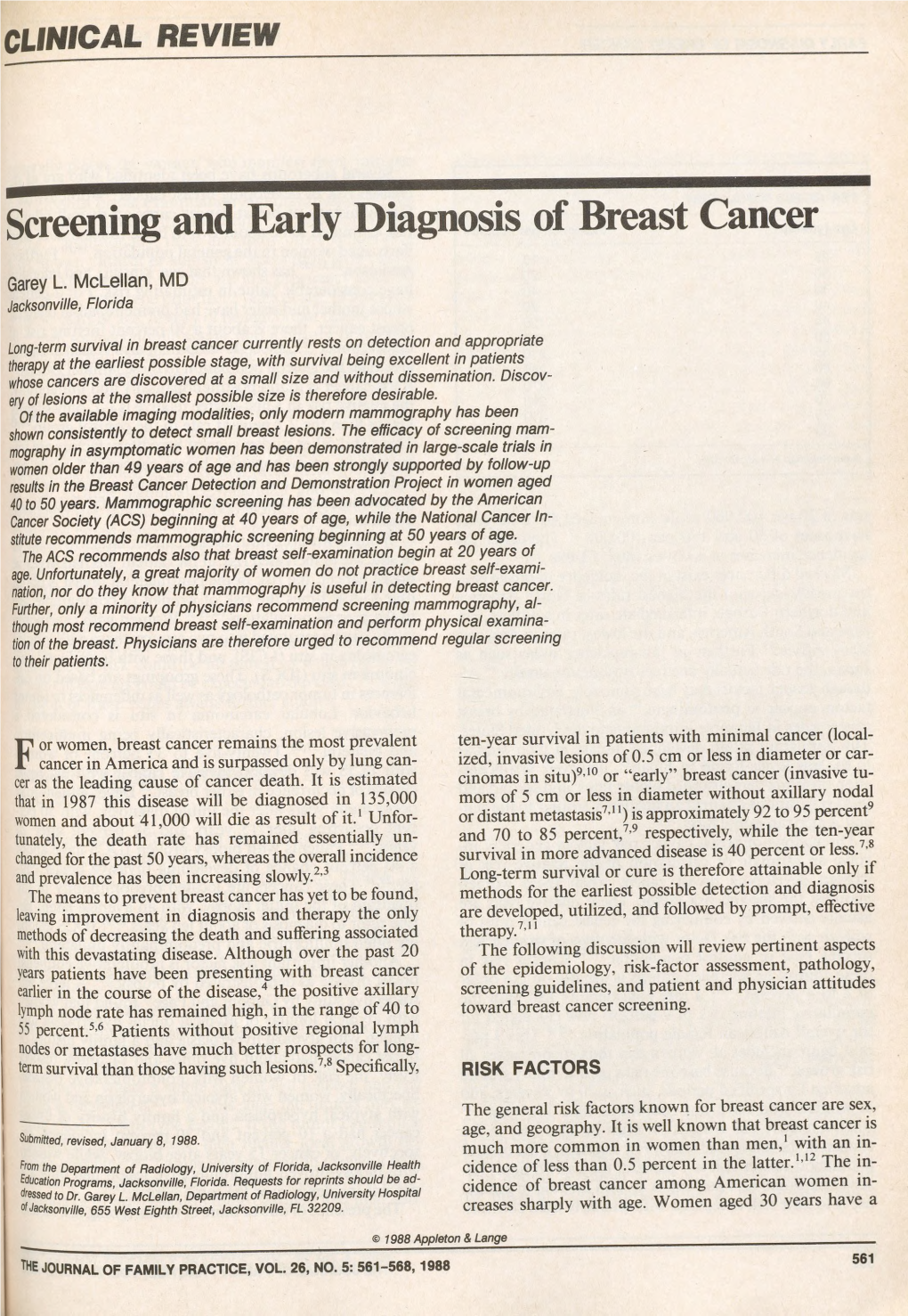 Screening and Early Diagnosis of Breast Cancer