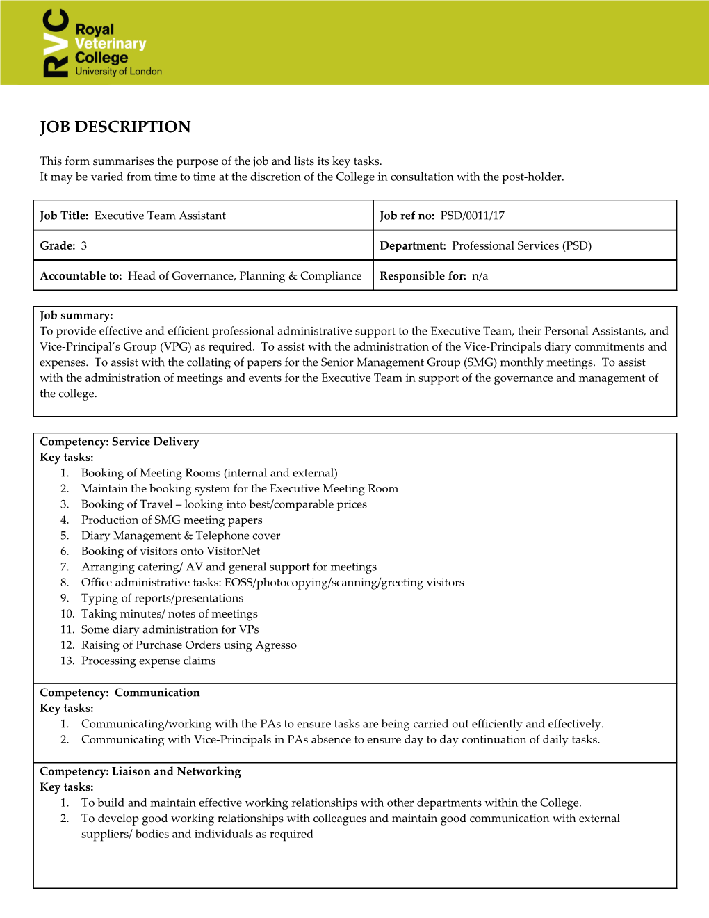 This Form Summarises the Purpose of the Job and Lists Its Key Tasks s3