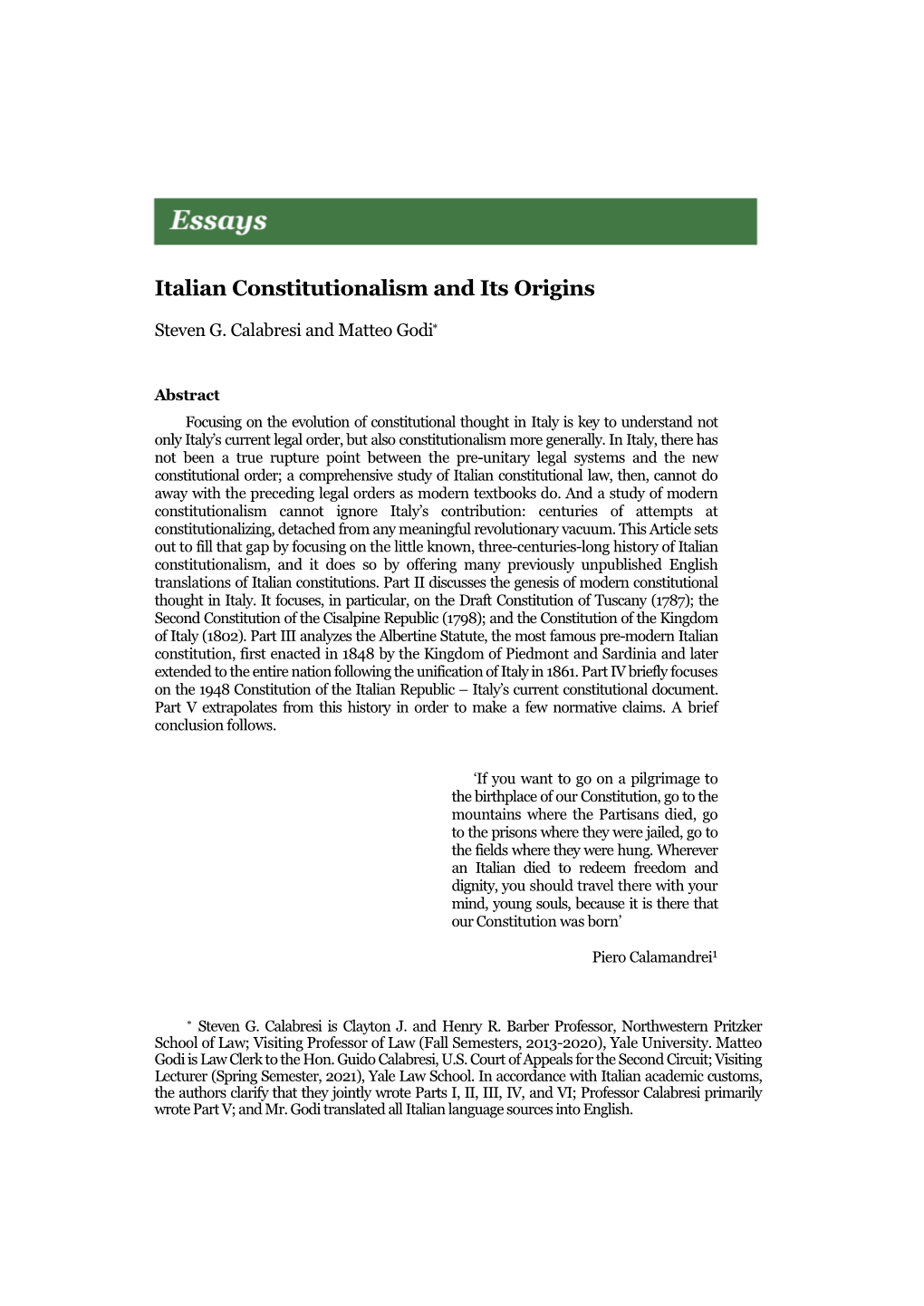 Italian Constitutionalism and Its Origins