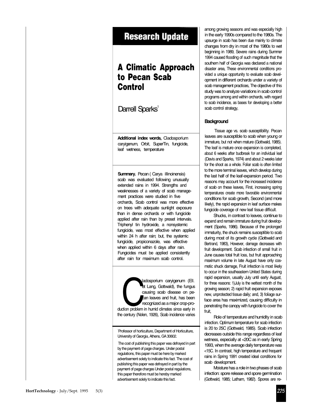 A Climatic Approach to Pecan Scab Control