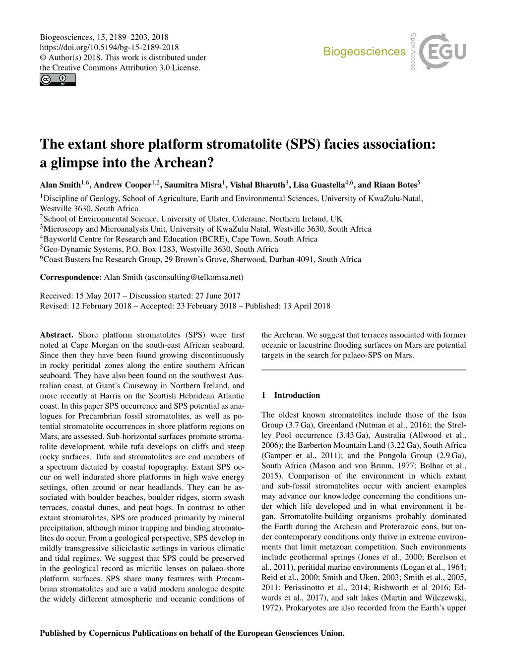 The Extant Shore Platform Stromatolite (SPS) Facies Association: a Glimpse Into the Archean?