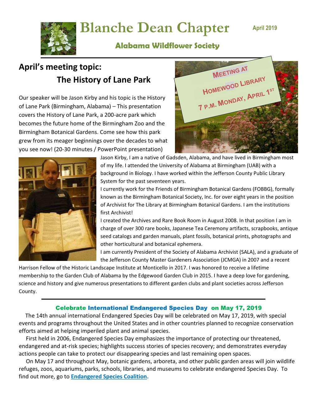 April 2019 Newsletter