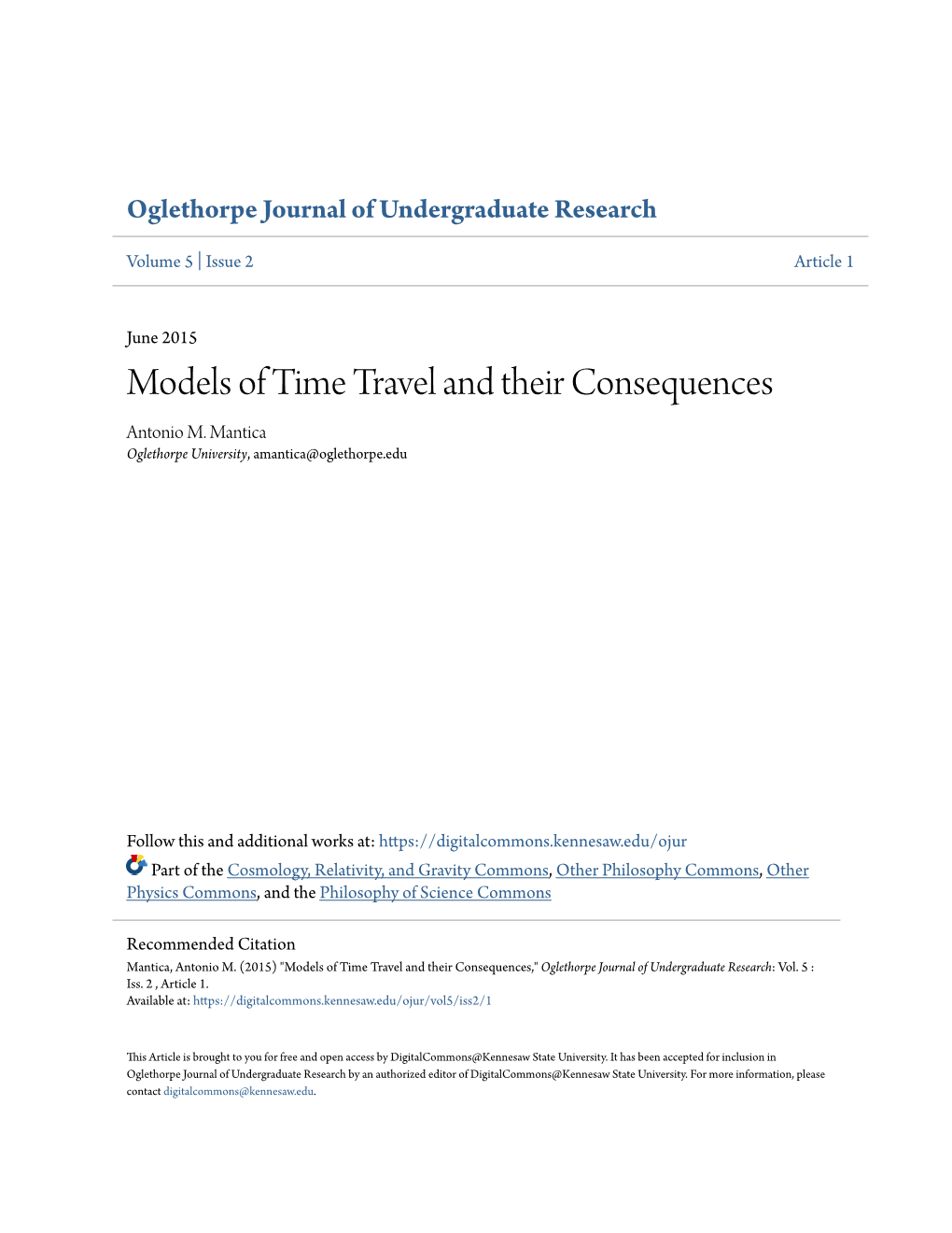 Models of Time Travel and Their Consequences Antonio M