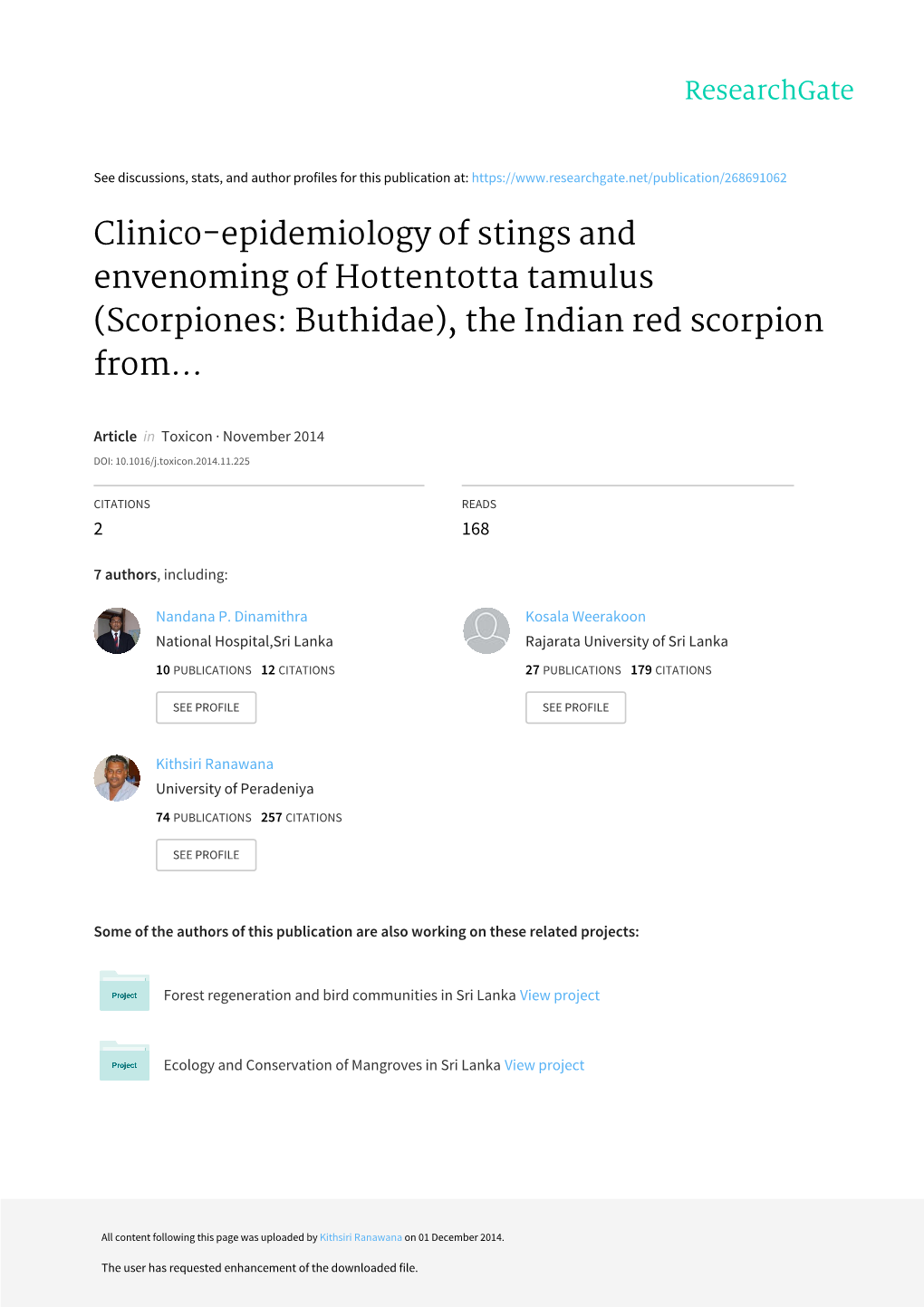 Clinico-Epidemiology of Stings and Envenoming of Hottentotta Tamulus (Scorpiones: Buthidae), the Indian Red Scorpion From