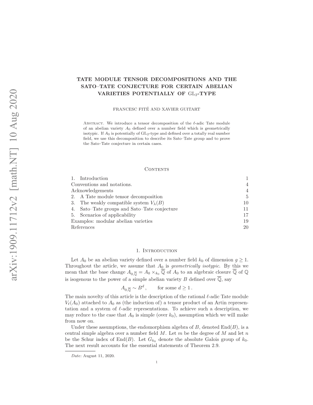 Tate Module Tensor Decompositions and the Sato-Tate Conjecture For