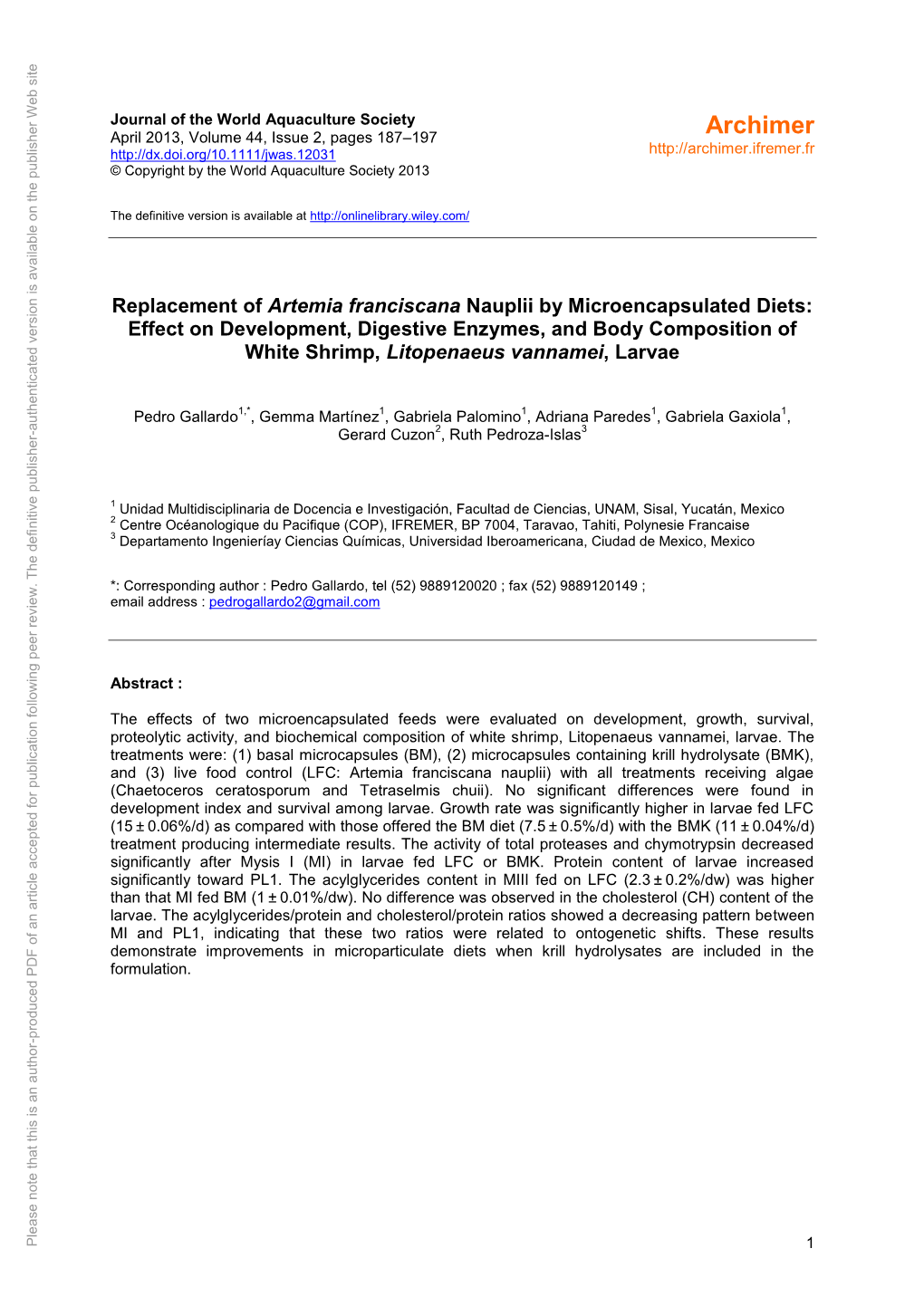 Replacement of Artemia Franciscana Nauplii By