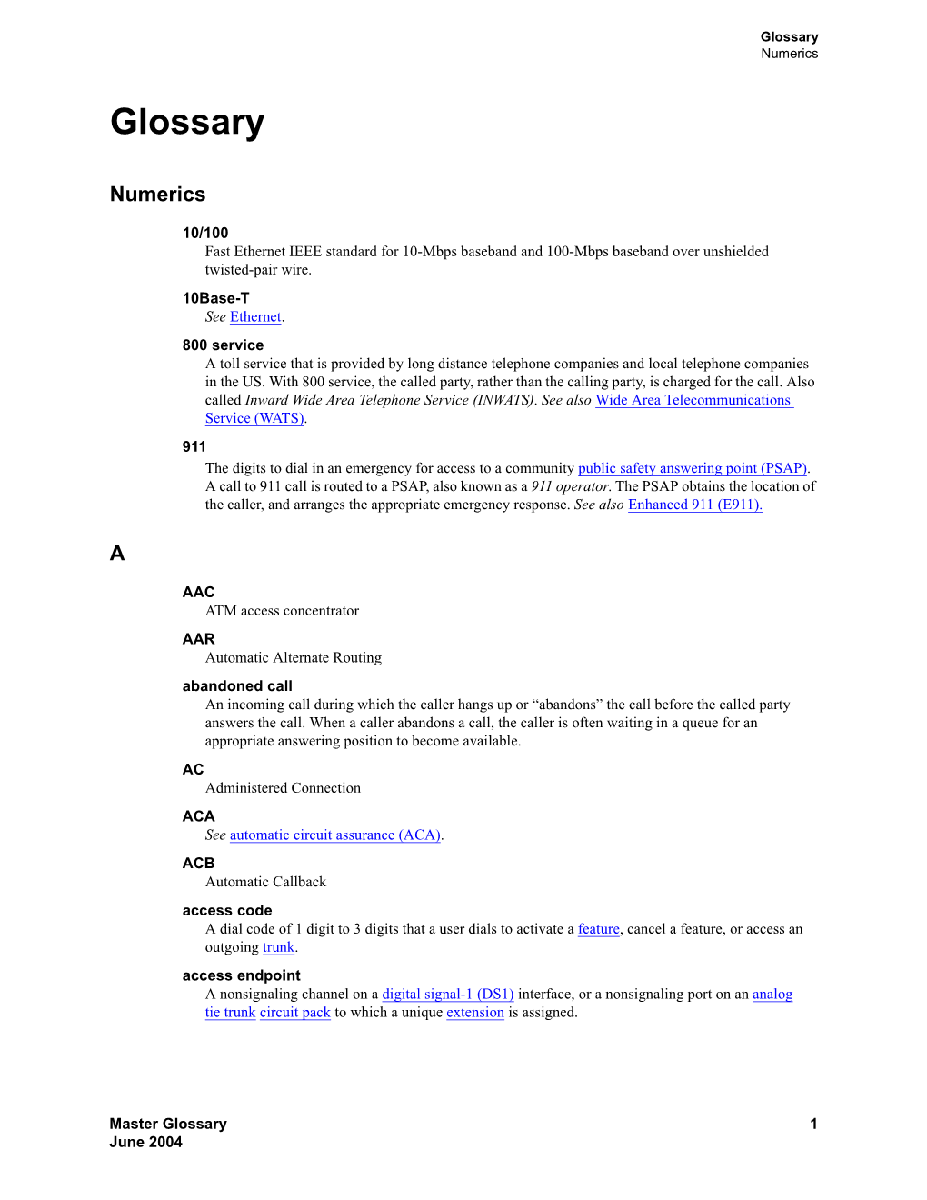 Master Glossary 1 June 2004 Glossary A