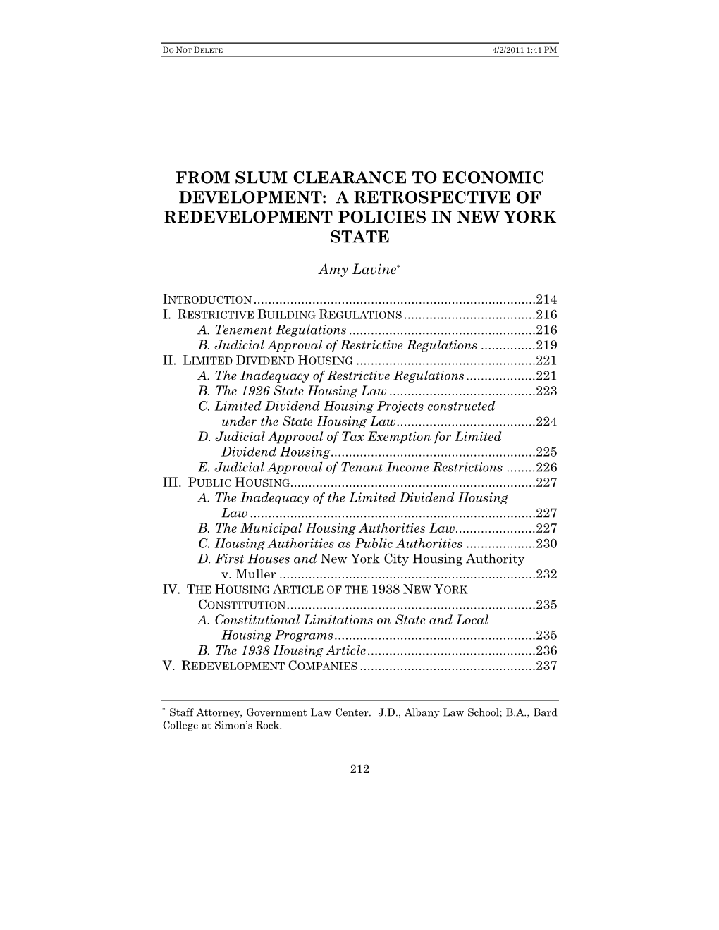 A Retrospective of Redevelopment Policies in New York State