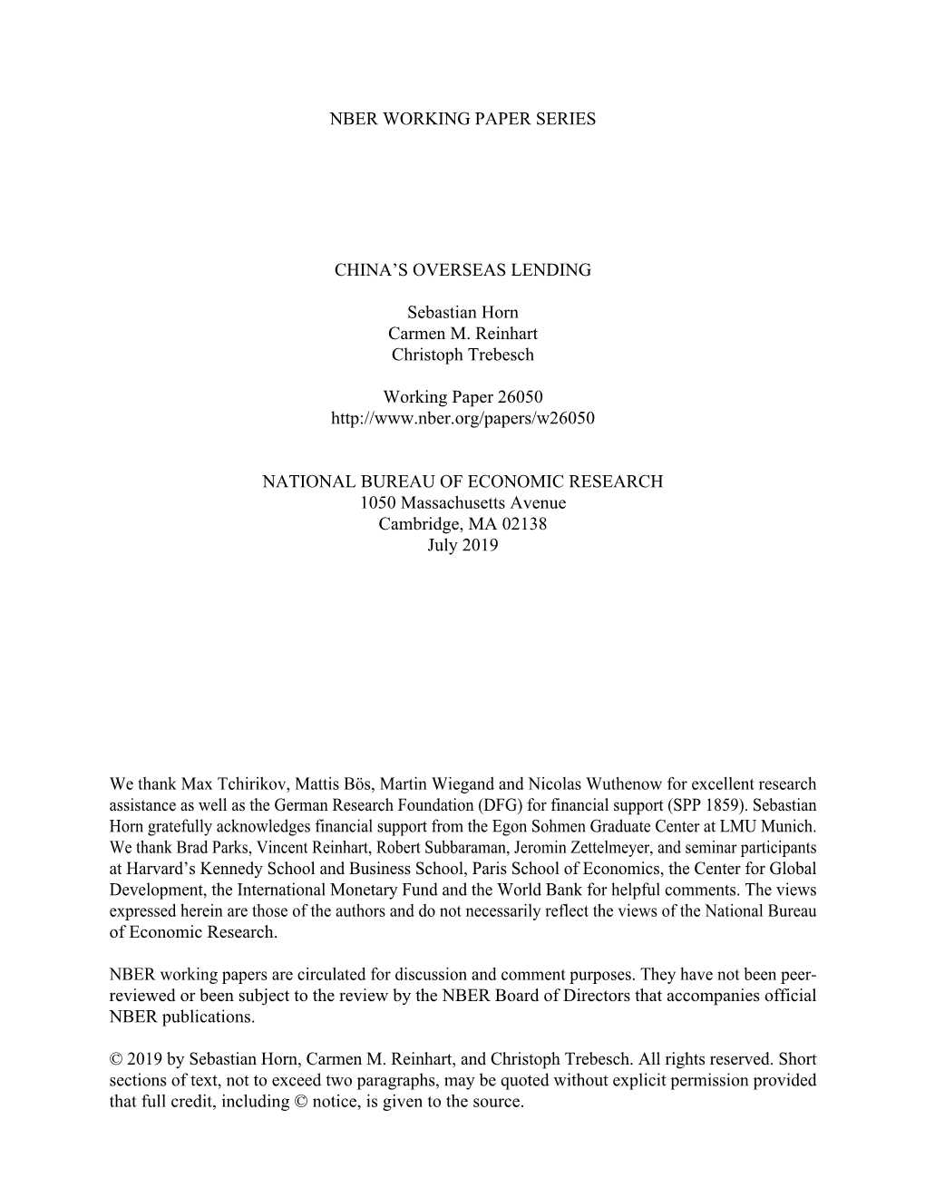 Nber Working Paper Series China's Overseas Lending