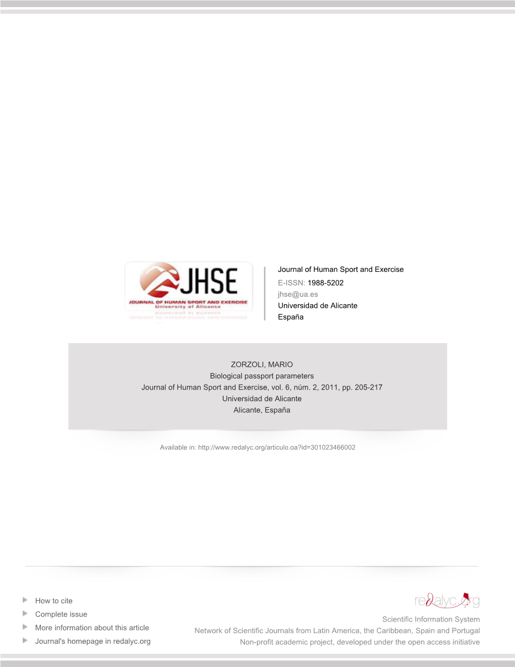 Redalyc.Biological Passport Parameters