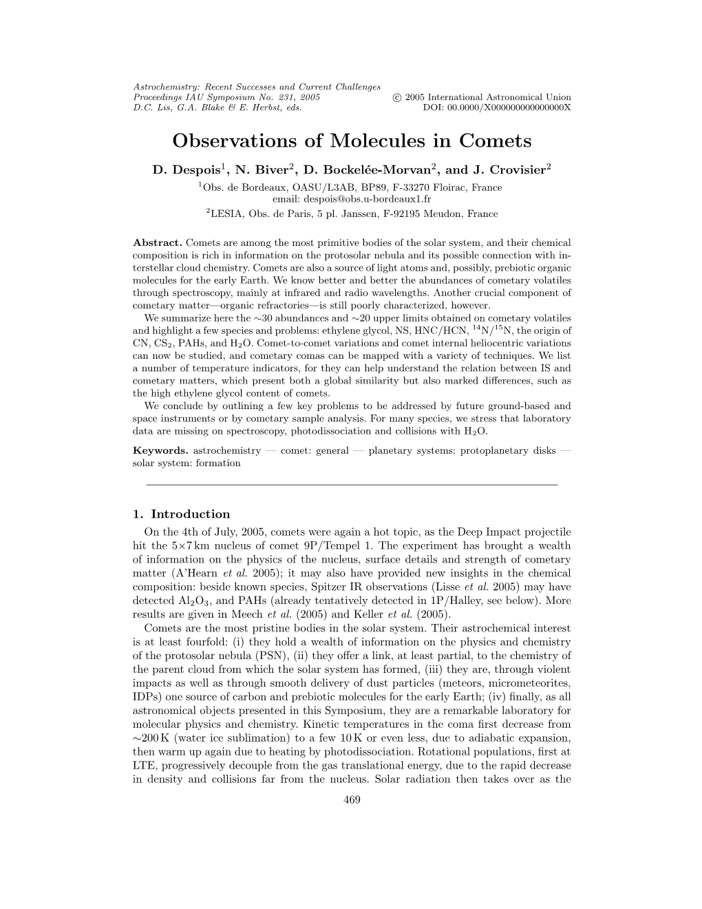 Observations of Molecules in Comets