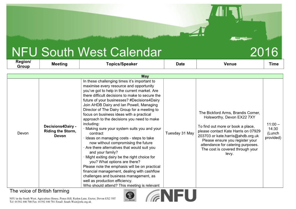 Meeting Dates by County Open to NFU Members Only