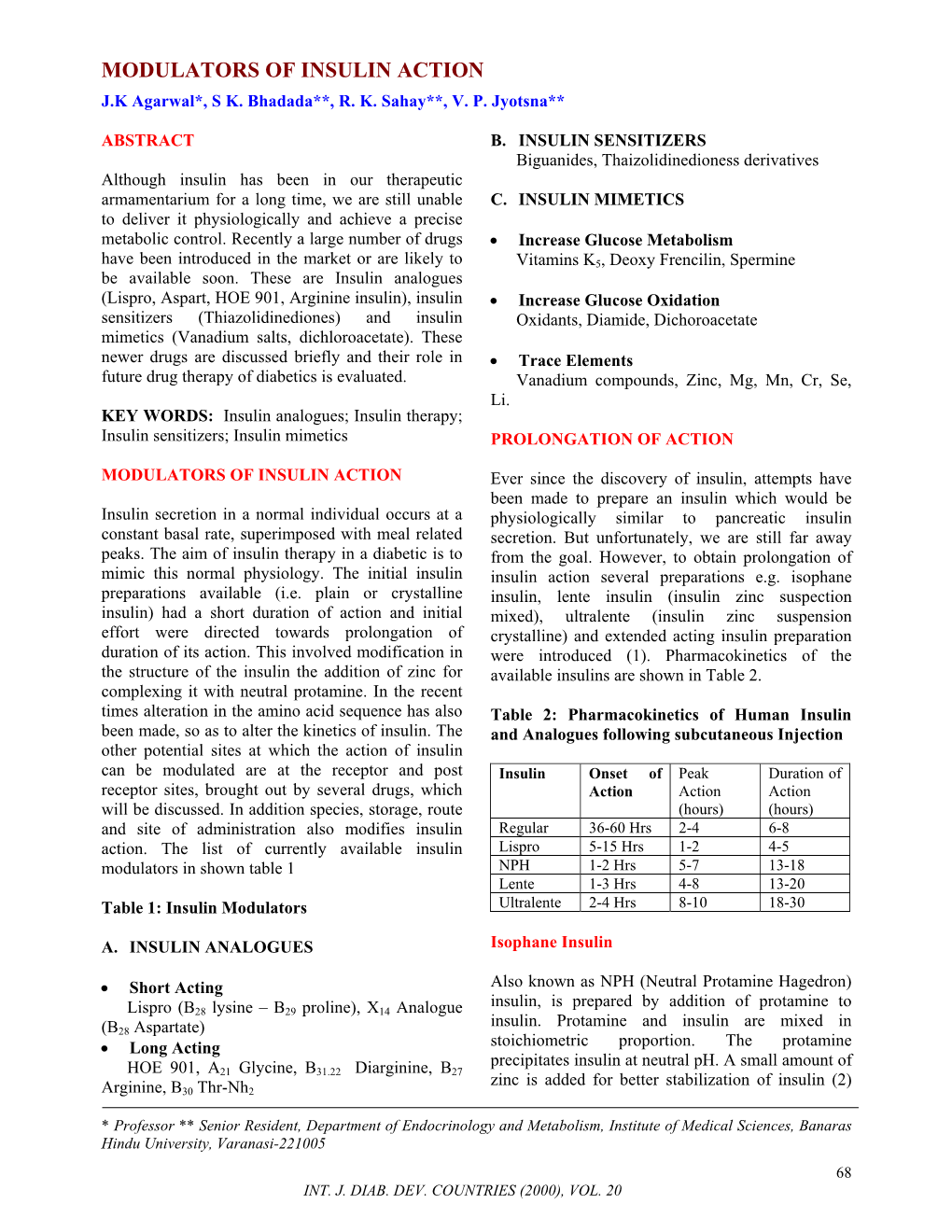 Modulators of Insulin Action