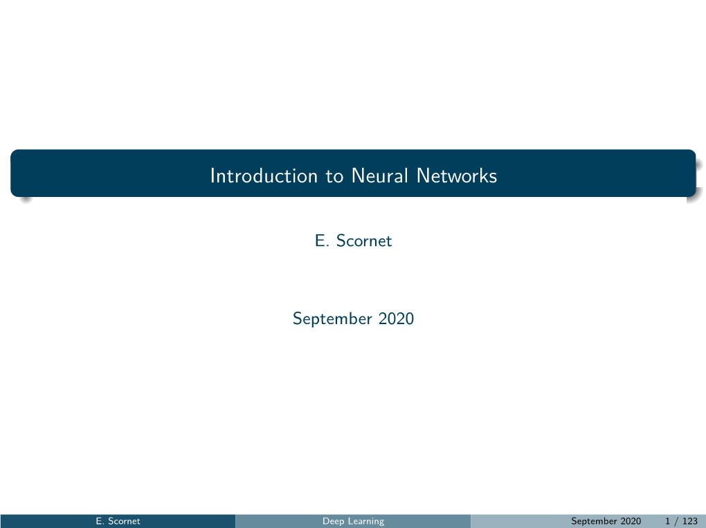 Introduction to Neural Networks