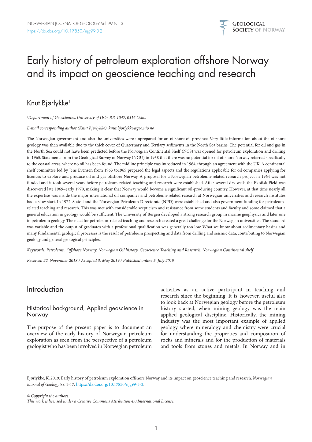 Early History of Petroleum Exploration Offshore Norway and Its Impact on Geoscience Teaching and Research