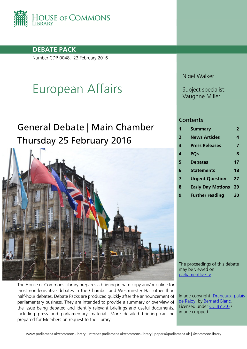 European Affairs Subject Specialist: Vaughne Miller