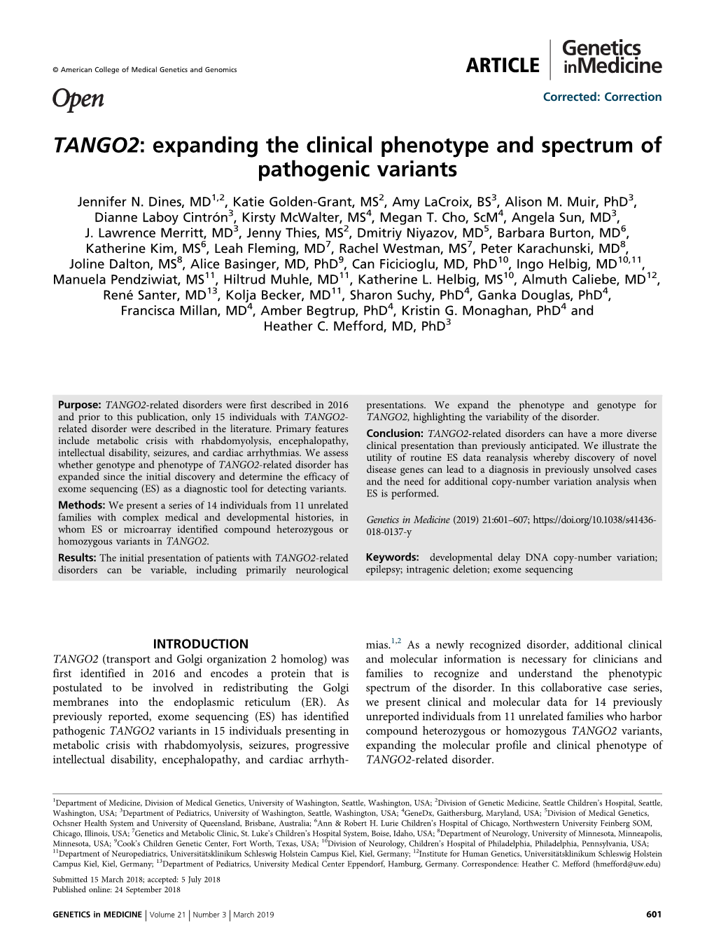 TANGO2: Expanding the Clinical Phenotype and Spectrum of Pathogenic Variants