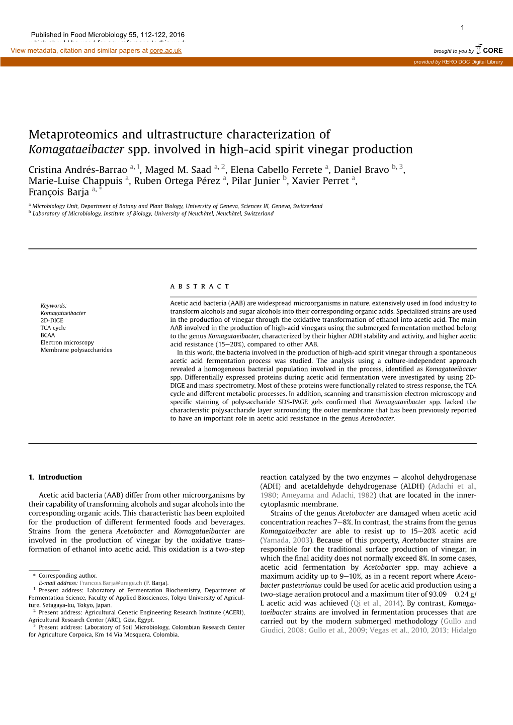 Metaproteomics and Ultrastructure Characterization of Komagataeibacter Spp