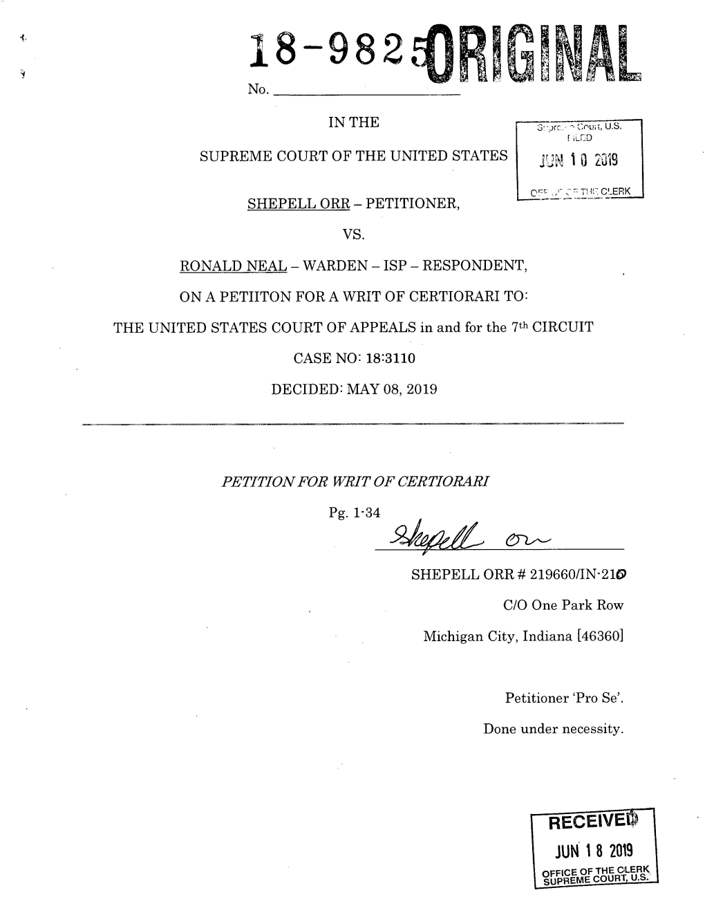 SUPREME COURT of the UNITED STATES Jrjn 1 8 2019