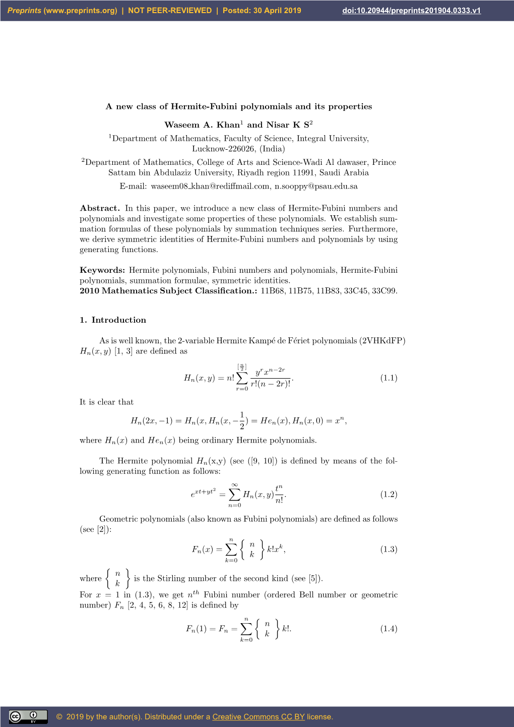 A New Class of Hermite-Fubini Polynomials and Its Properties