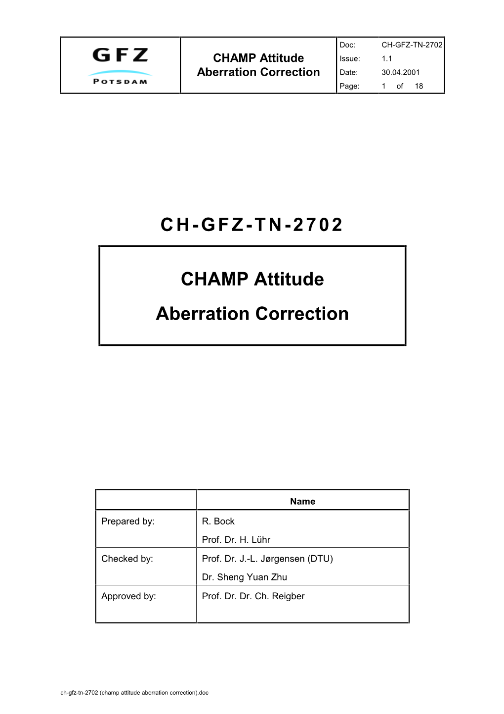 CH-GFZ-TN-2702 CHAMP Attitude Aberration Correction