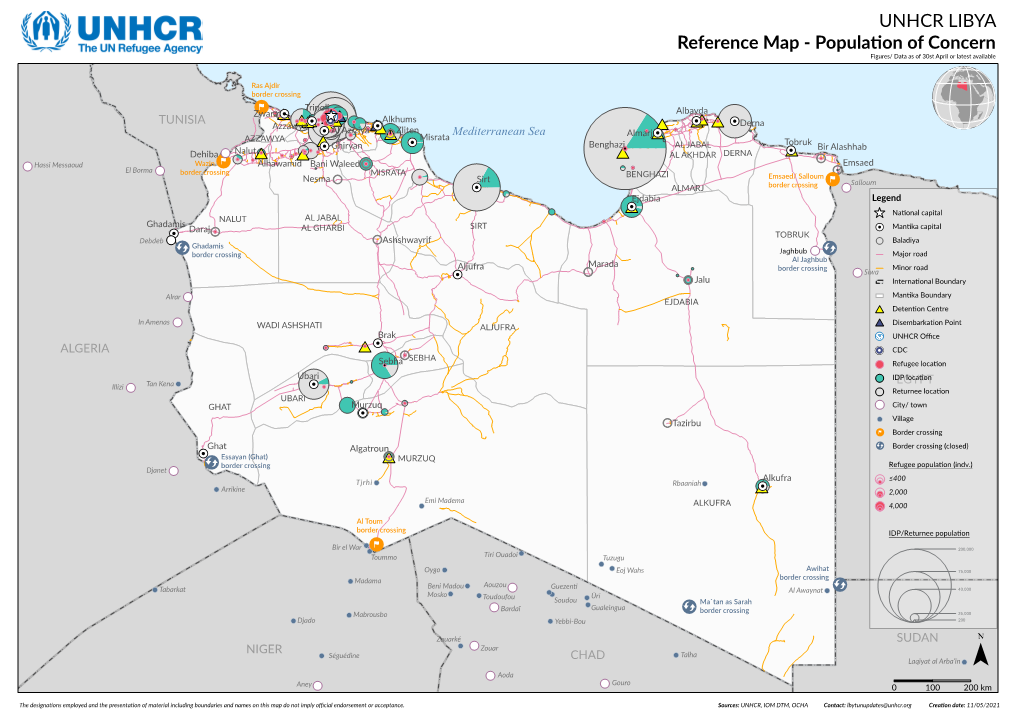 UNHCR LIBYA Reference Map - Popula�On of Concern Figures/ Data As of 30St April Or Latest Available