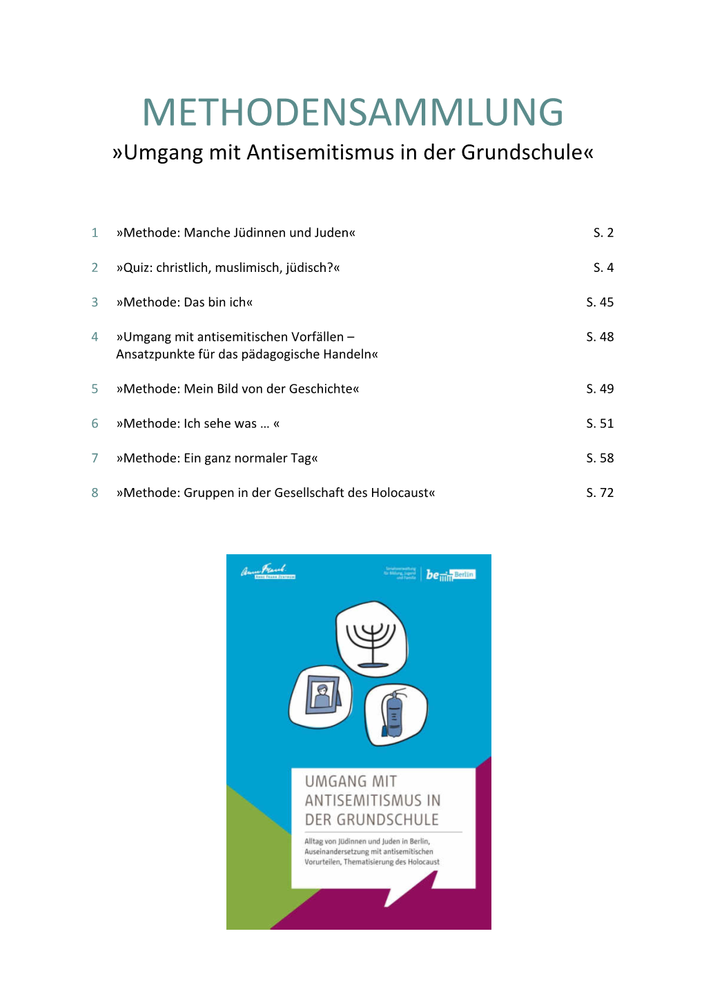 METHODENSAMMLUNG »Umgang Mit Antisemitismus in Der Grundschule«