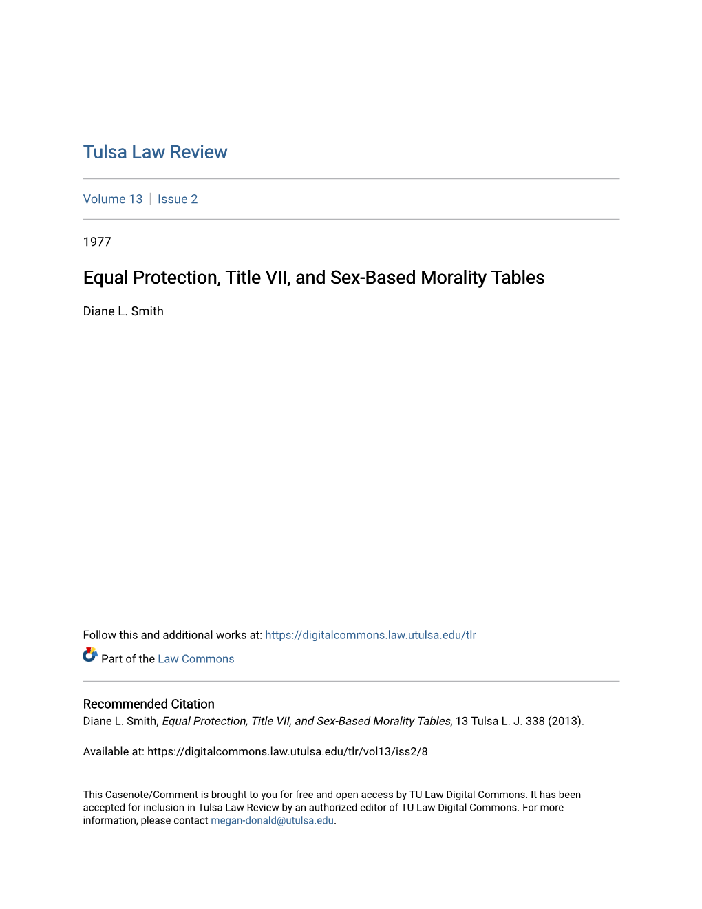 Equal Protection, Title VII, and Sex-Based Morality Tables