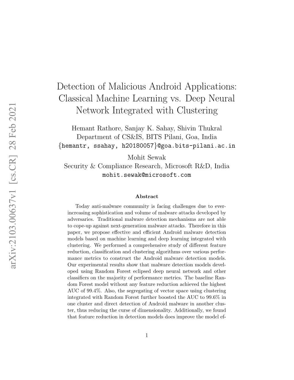 Detection of Malicious Android Applications: Classical Machine Learning Vs