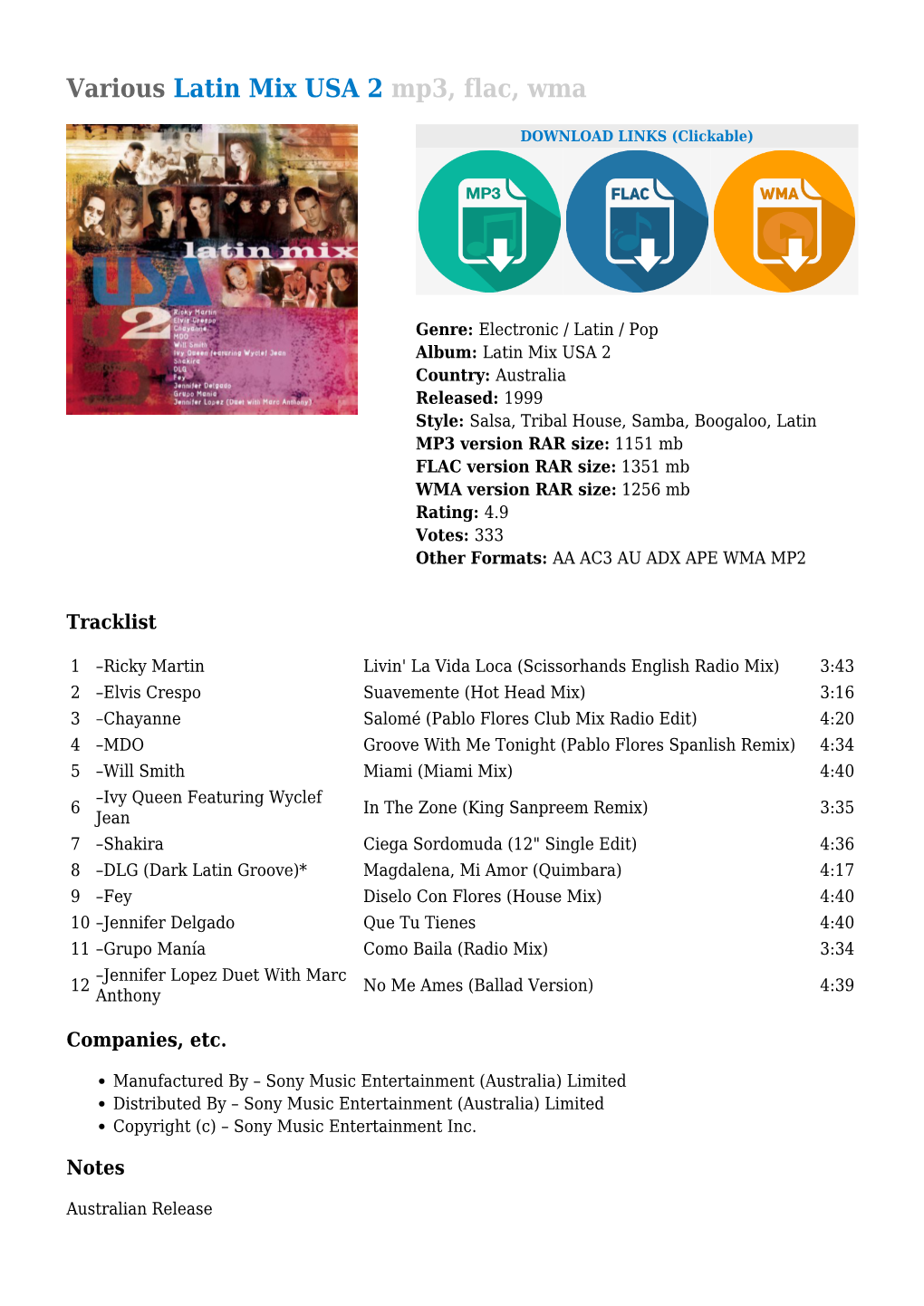 Various Latin Mix USA 2 Mp3, Flac, Wma