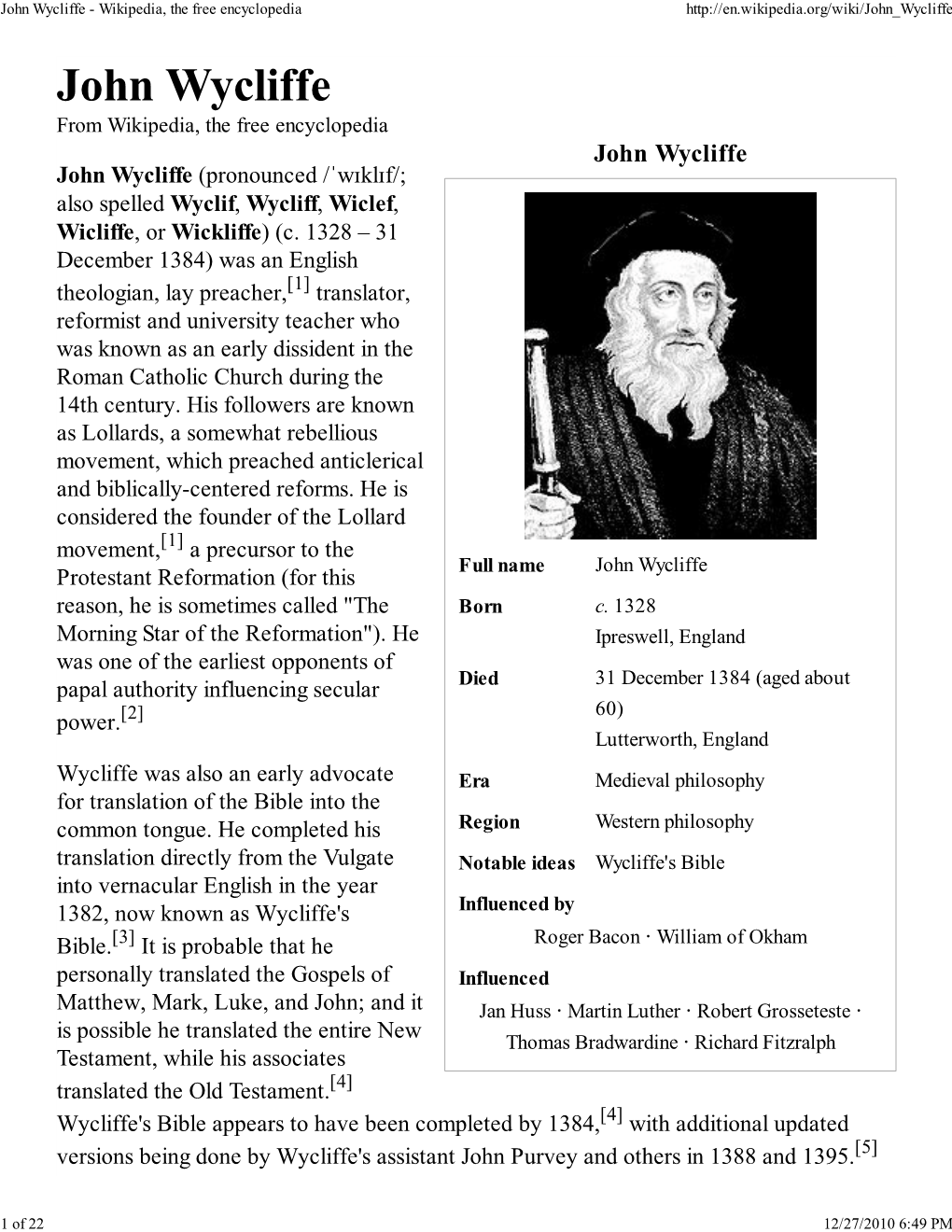 John Wycliffe - Wikipedia, the Free Encyclopedia