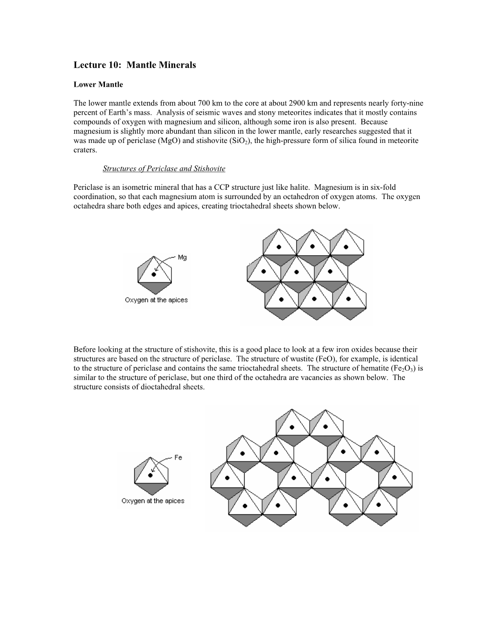 Lecture 10: Mantle Minerals