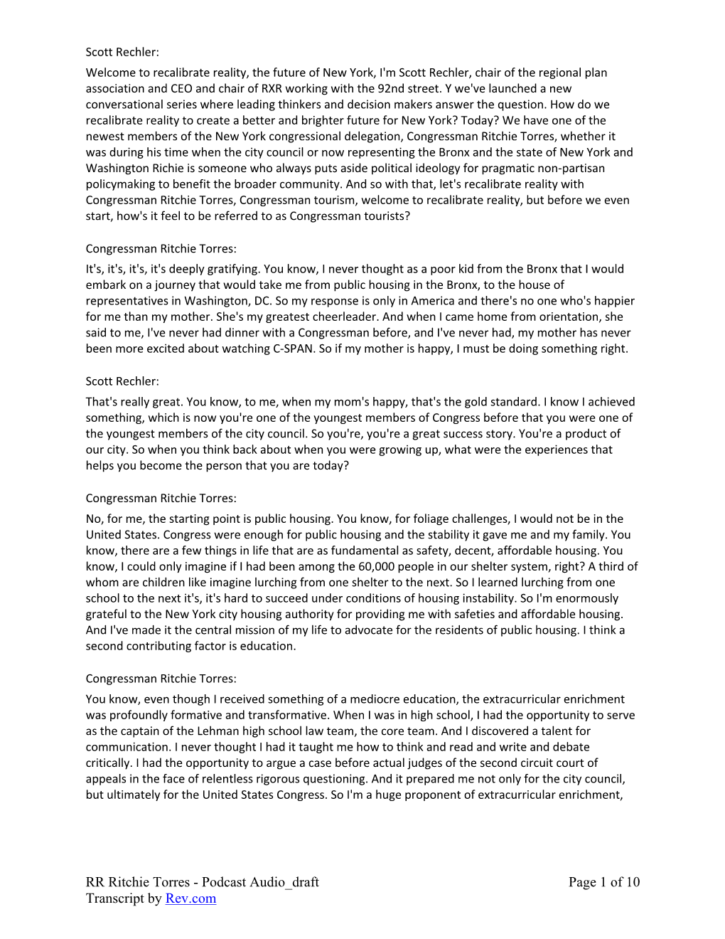 RR Ritchie Torres - Podcast Audio Draft Page 1 of 10 Transcript by Rev.Com This Transcript Was Exported on Mar 26, 2021 - View Latest Version Here