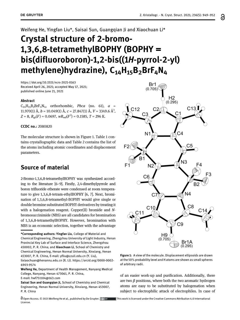 Crystal Structure of 2-Bromo- 1,3,6,8-Tetramethylbophy (BOPHY