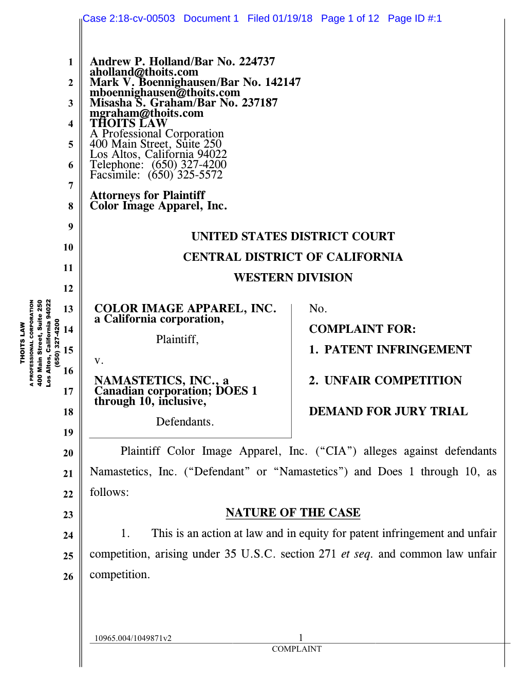 Case 2:18-Cv-00503 Document 1 Filed 01/19/18 Page 1 of 12 Page ID