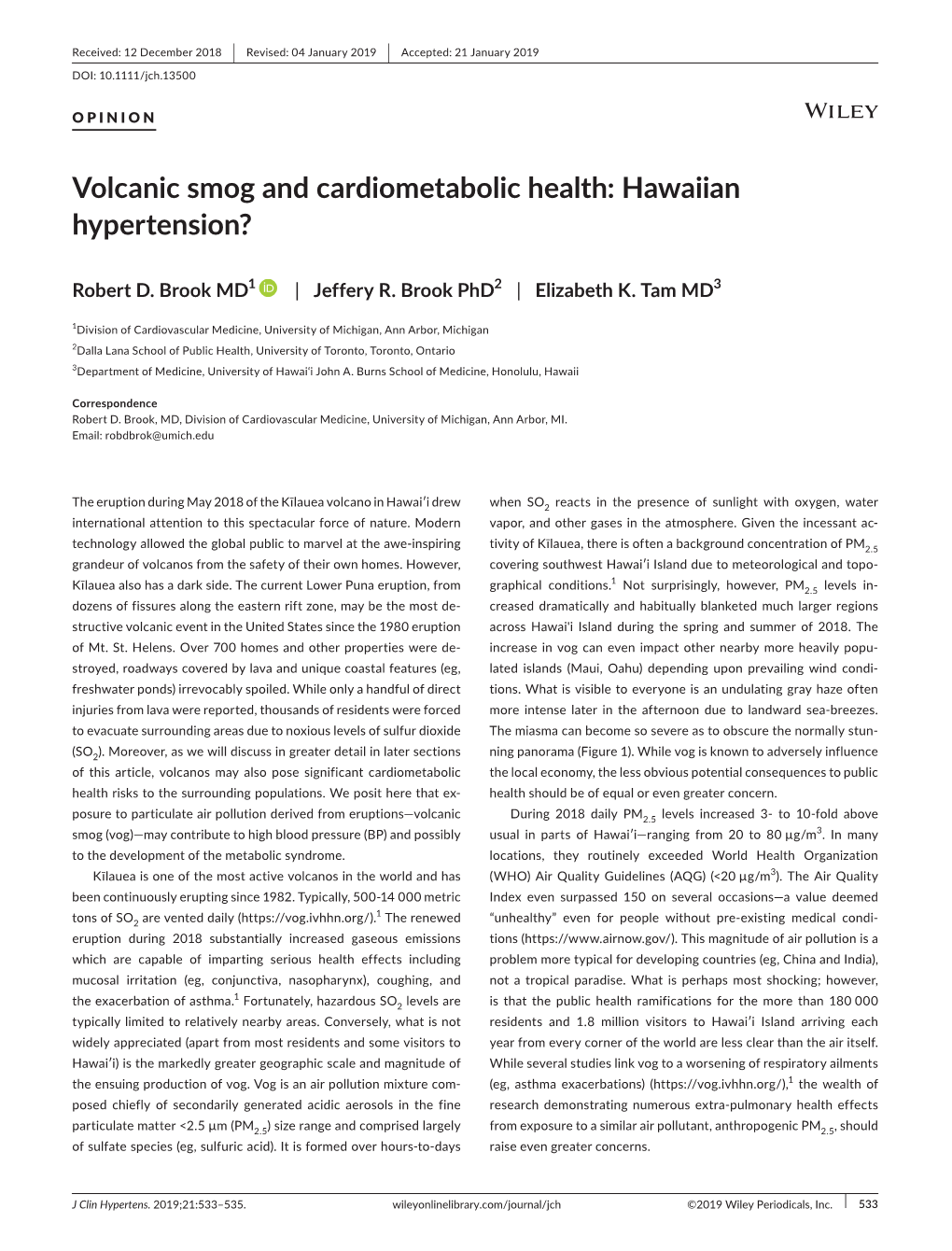 Volcanic Smog and Cardiometabolic Health: Hawaiian Hypertension?