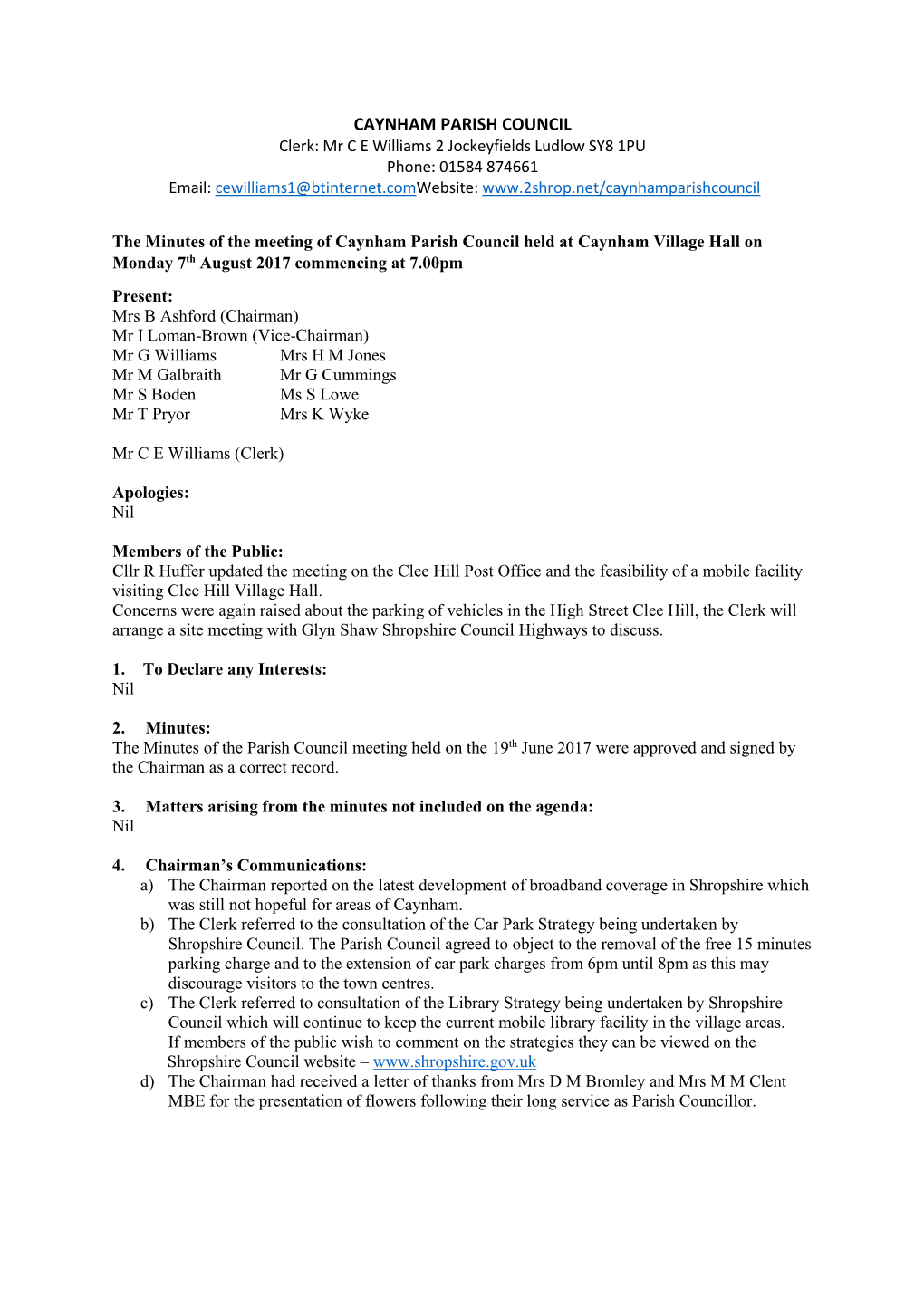 Caynham Parish Council