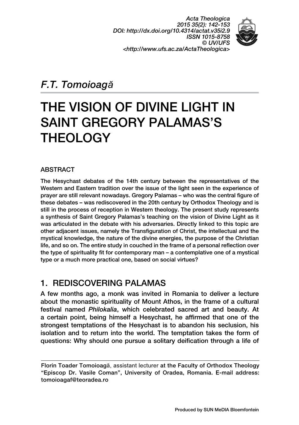 The Vision of Divine Light in Saint Gregory Palamas's