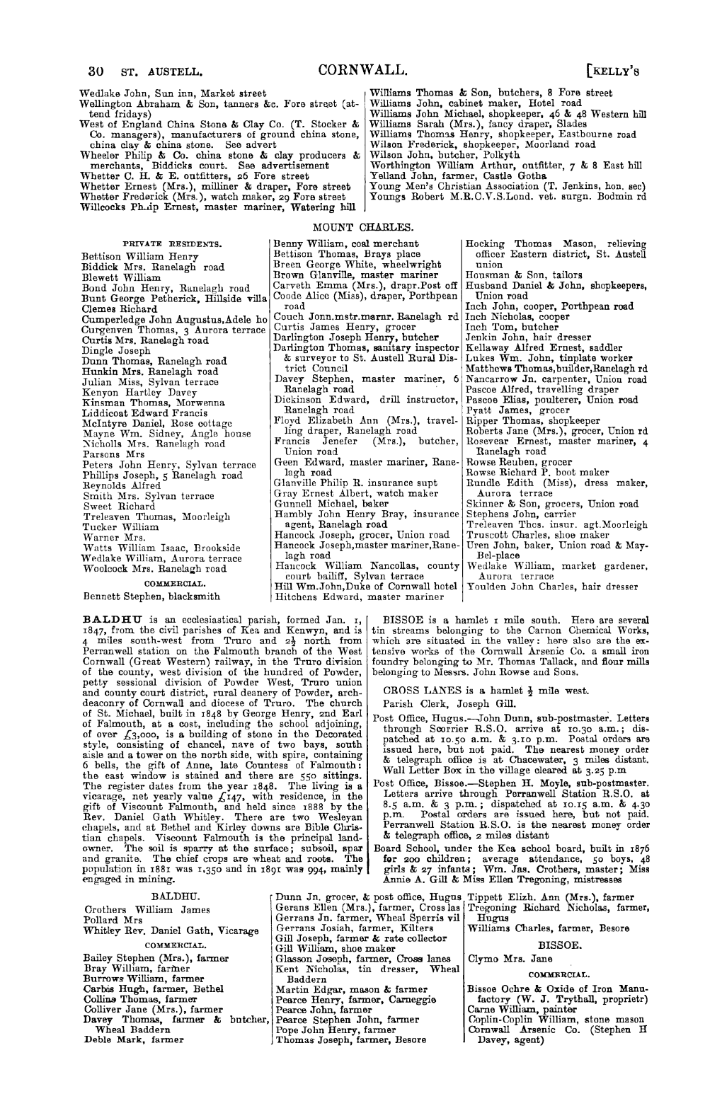CORNWALL. (KELLY'b Wedlake John, Sun Inn, Market Street Williams Thomas & Son, Butchers, 8 Fore Street Wellington Abraham & Son, Tanners &C