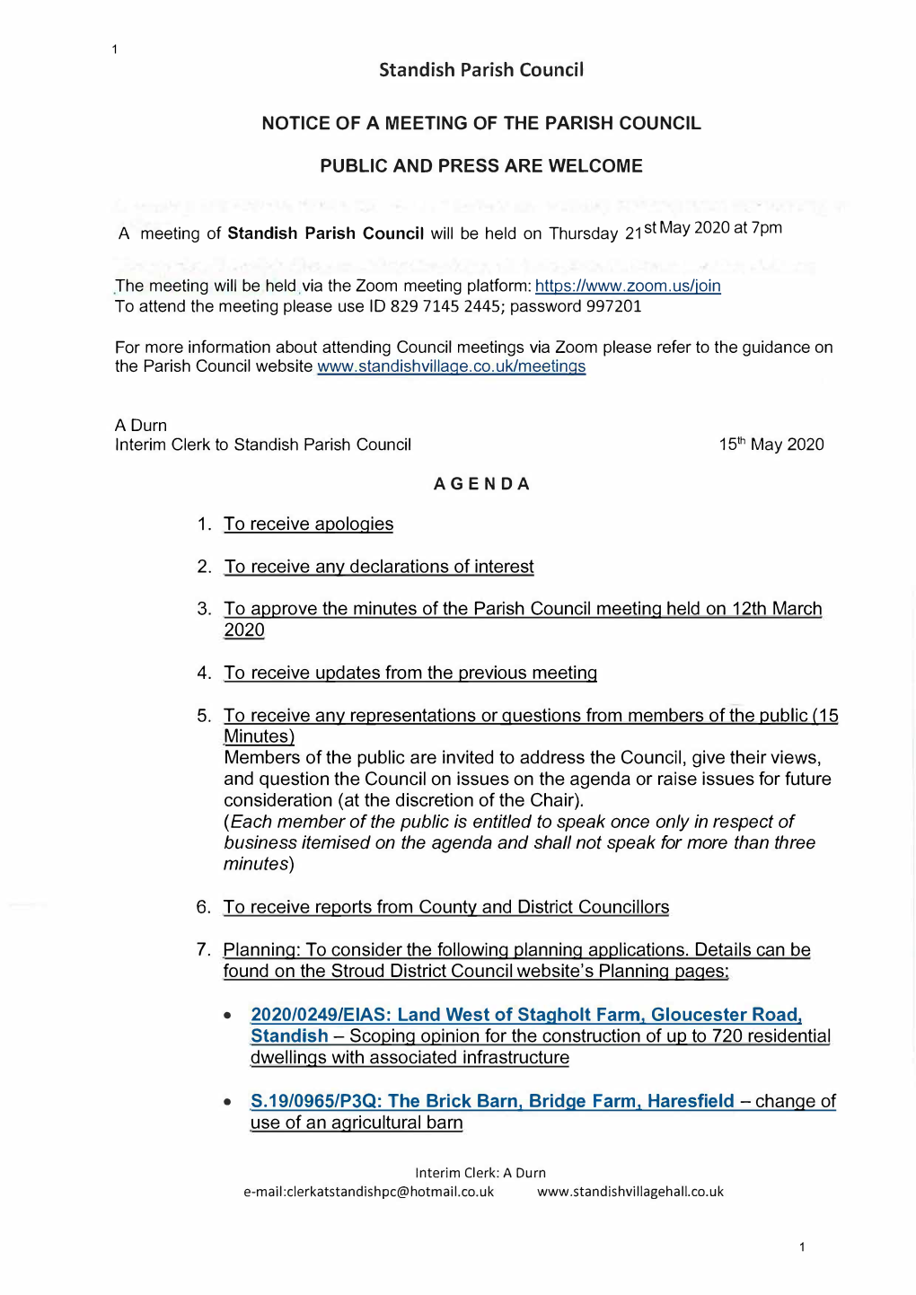 SPC Agenda Meeting 21St May 2020