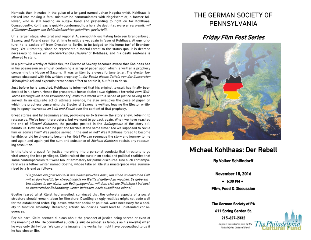 THE GERMAN SOCIETY of PENNSYLVANIA Michael Kohlhaas