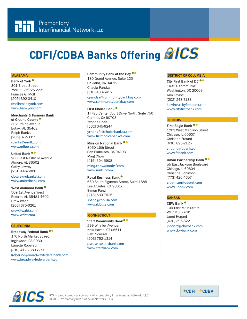 CDFI/CDBA Banks Offering