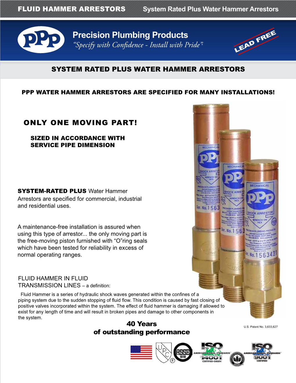 FLUID HAMMER ARRESTORS System Rated Plus Water Hammer Arrestors