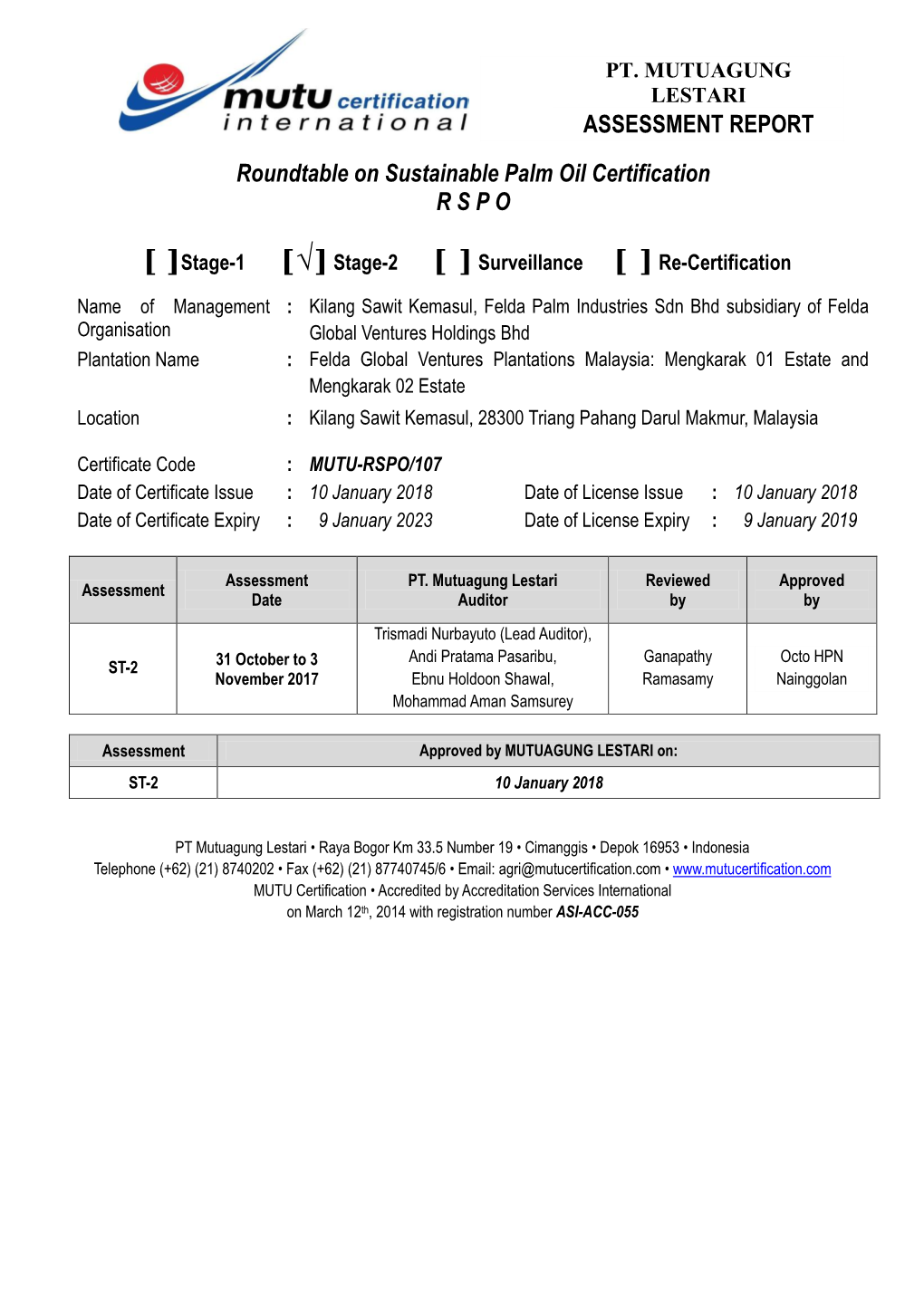 ASSESSMENT REPORT Roundtable on Sustainable Palm Oil