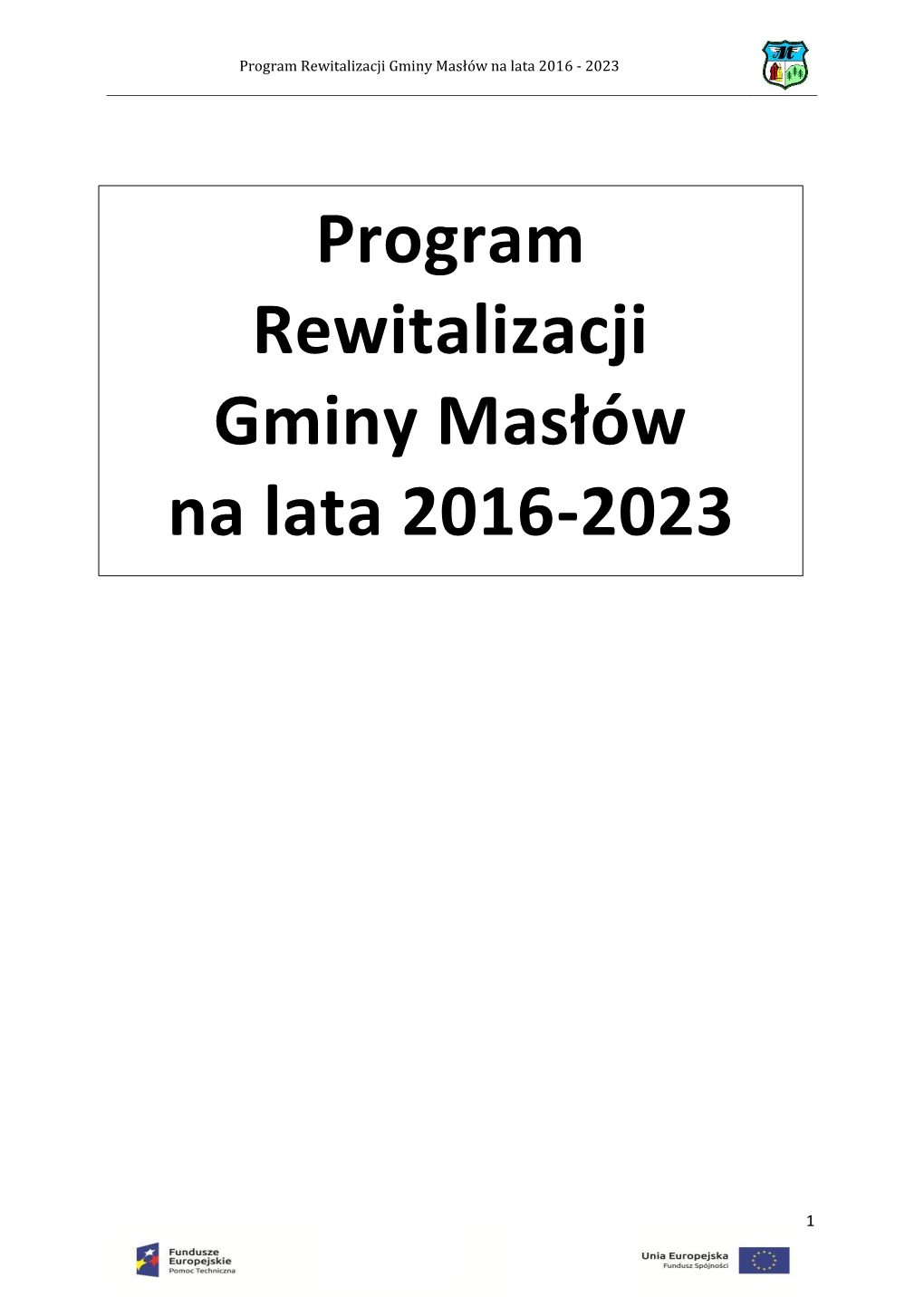 Program Rewitalizacji Gminy Masłów Na Lata 2016-2023