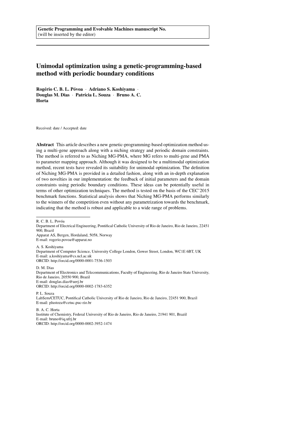 Unimodal Optimization Using a Genetic-Programming-Based Method with Periodic Boundary Conditions