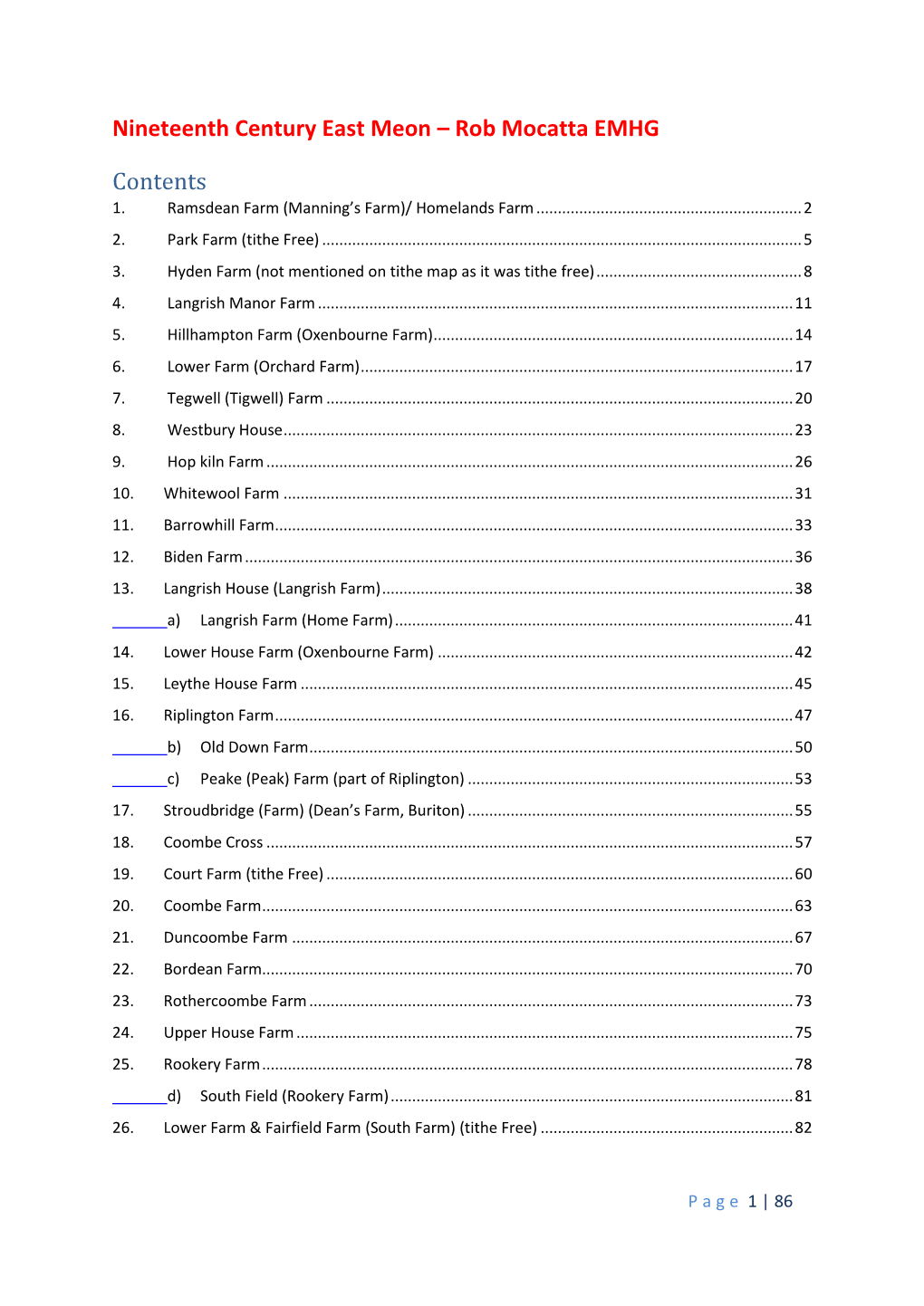 Nineteenth Century East Meon – Rob Mocatta EMHG Contents